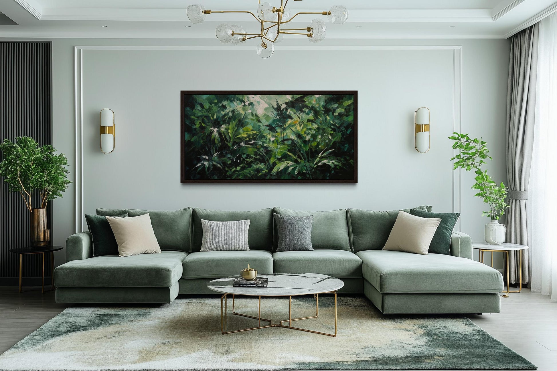 Tropical Jungle Canvas Art – Lush Green Rainforest Wall Decor With Floating Frame