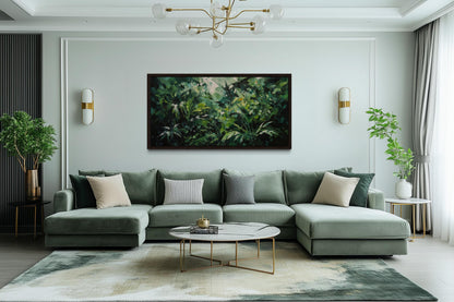 Tropical Jungle Canvas Art – Lush Green Rainforest Wall Decor With Floating Frame