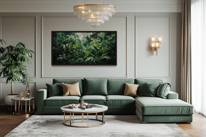 Tropical Jungle Canvas Art – Lush Green Rainforest Wall Decor With Floating Frame