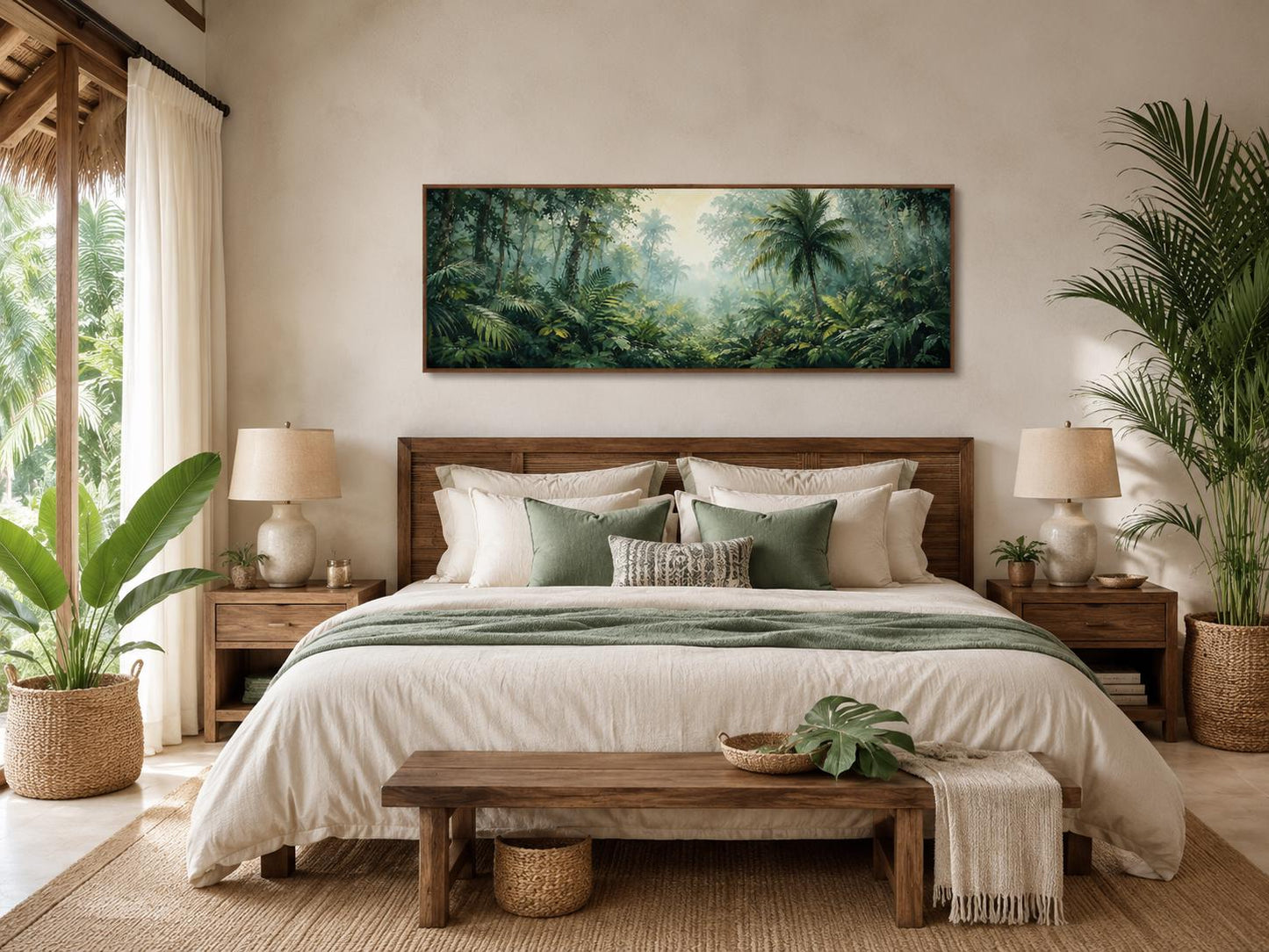 Tropical Jungle Canvas - Misty Rainforest Wall Art With Palm Trees & Lush Green Foliage