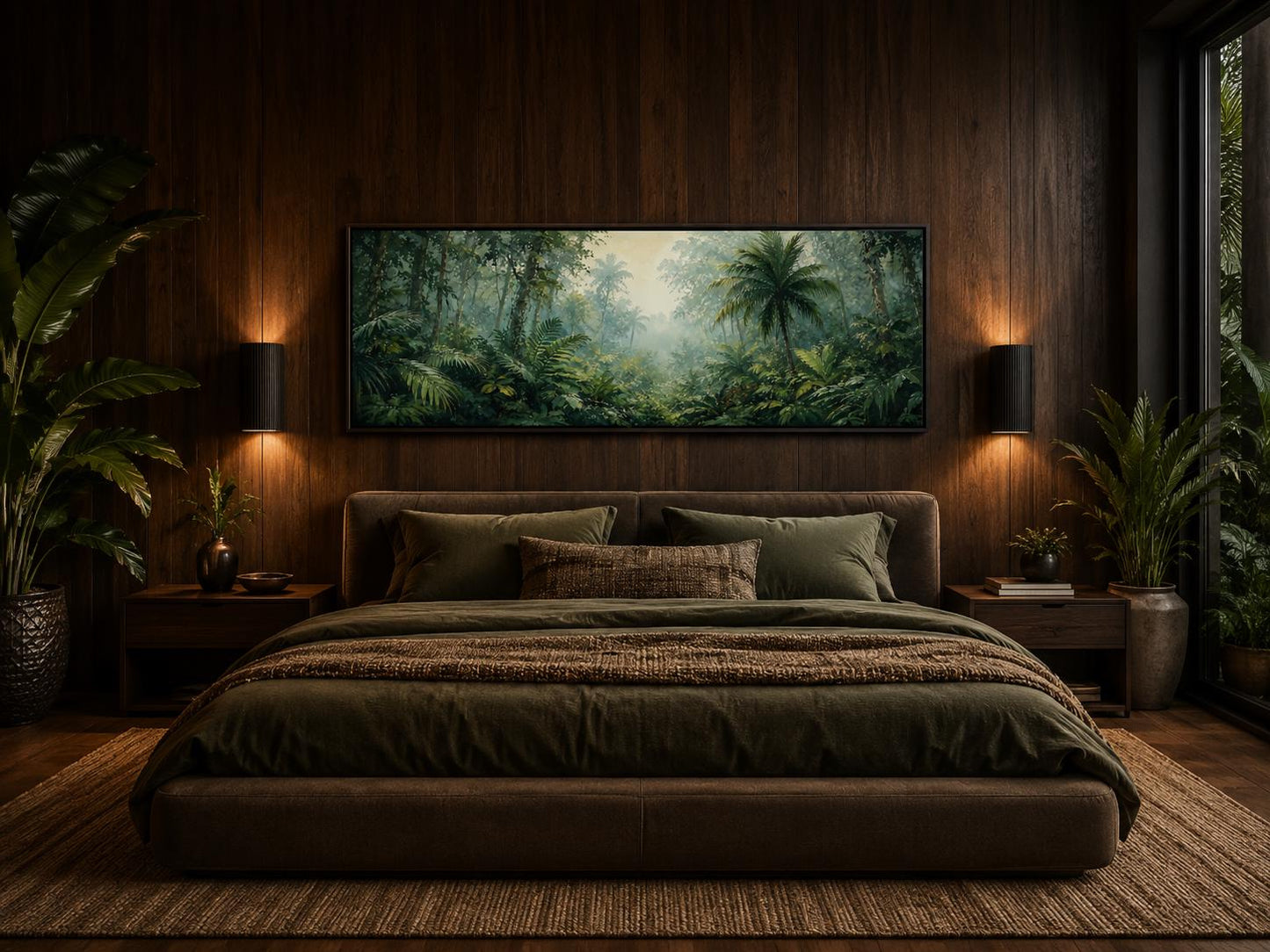 Tropical Jungle Canvas - Misty Rainforest Wall Art With Palm Trees & Lush Green Foliage