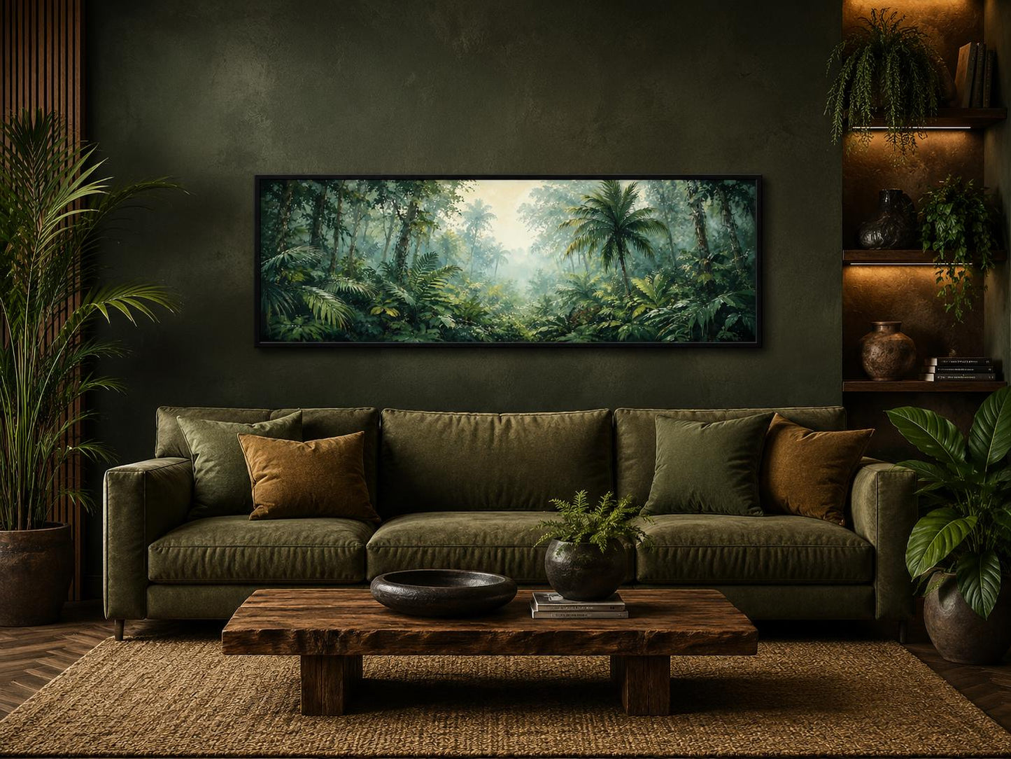 Tropical Jungle Canvas - Misty Rainforest Wall Art With Palm Trees & Lush Green Foliage
