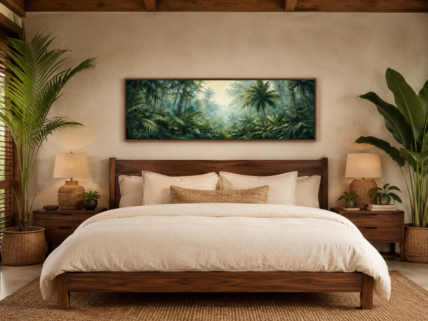 Tropical Jungle Canvas - Misty Rainforest Wall Art With Palm Trees & Lush Green Foliage