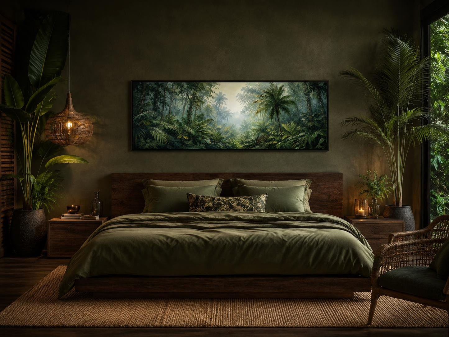 Tropical Jungle Canvas - Misty Rainforest Wall Art With Palm Trees & Lush Green Foliage