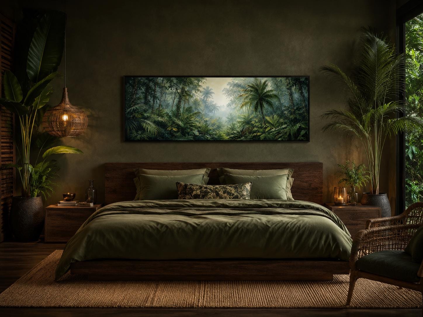 Tropical Jungle Canvas - Misty Rainforest Wall Art With Palm Trees & Lush Green Foliage