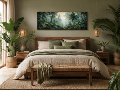 Tropical Jungle Canvas - Misty Rainforest Wall Art With Palm Trees & Lush Green Foliage