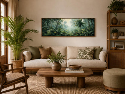 Tropical Jungle Canvas - Misty Rainforest Wall Art With Palm Trees & Lush Green Foliage