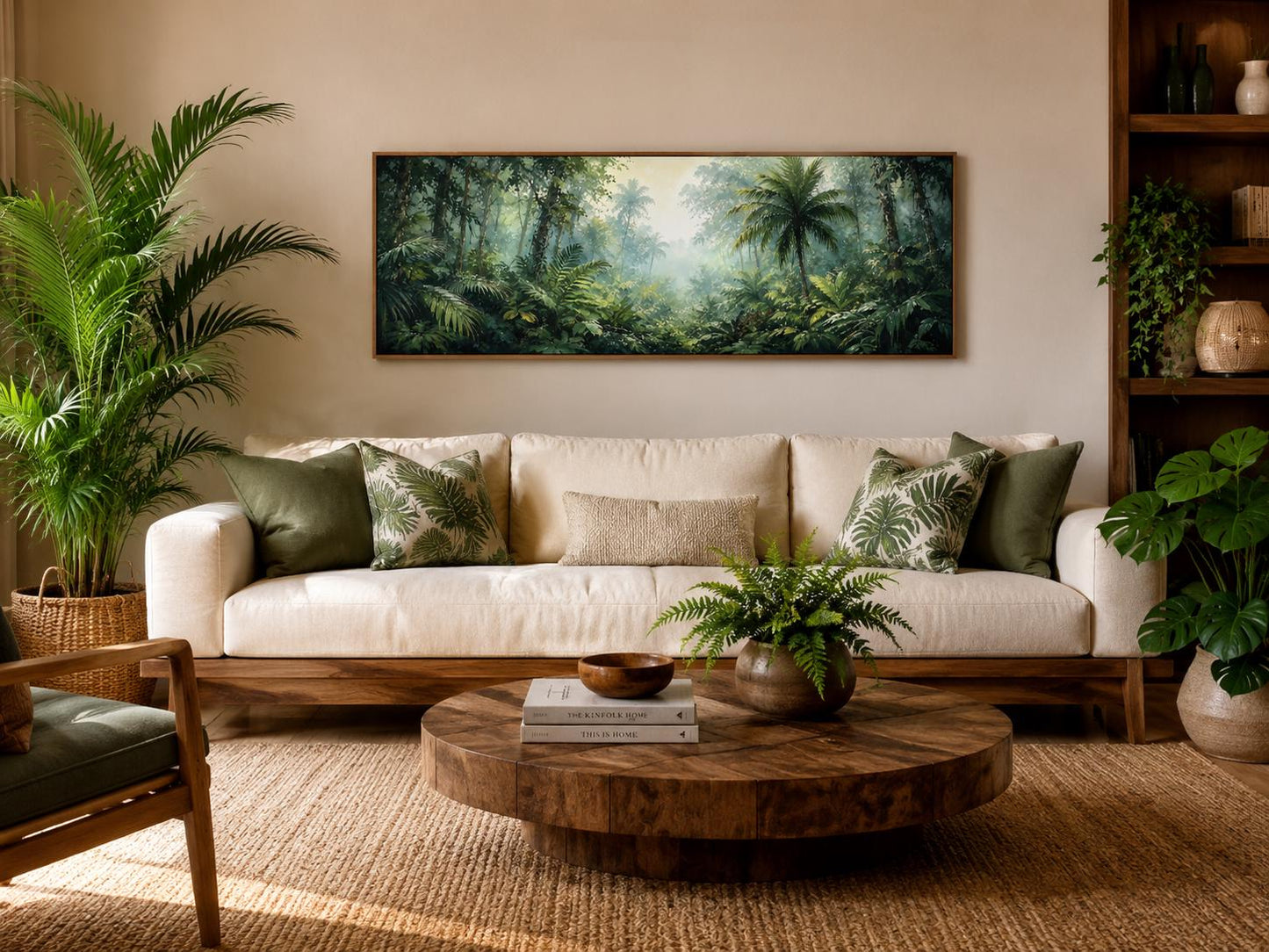 Tropical Jungle Canvas - Misty Rainforest Wall Art With Palm Trees & Lush Green Foliage
