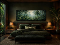 Tropical Jungle Canvas - Misty Rainforest Wall Art With Palm Trees & Lush Green Foliage