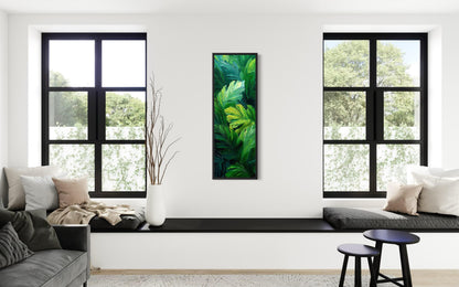 Tropical Leaves Wall Art | Vertical Jungle Botanical Painting on Narrow Canvas Print