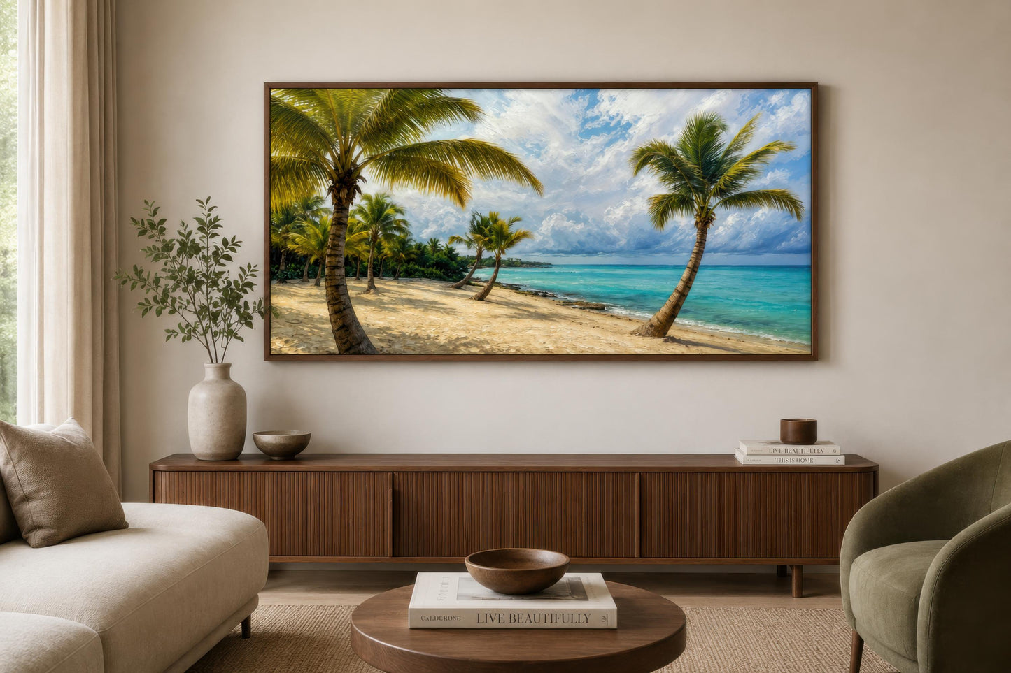 Tropical Palm Tree Wall Art - Coastal Beach Painting | Horizontal Canvas Print