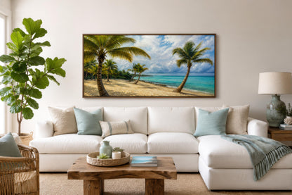 Tropical Palm Tree Wall Art - Coastal Beach Painting | Horizontal Canvas Print