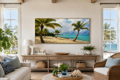 Tropical Palm Tree Wall Art - Coastal Beach Painting | Horizontal Canvas Print