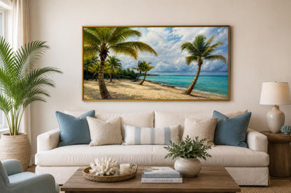 Tropical Palm Tree Wall Art - Coastal Beach Painting | Horizontal Canvas Print
