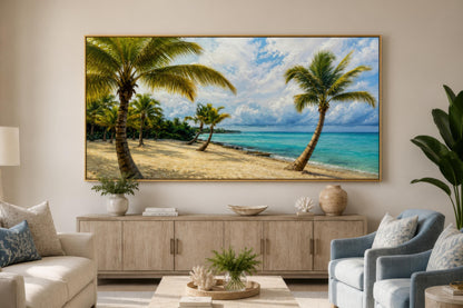 Tropical Palm Tree Wall Art - Coastal Beach Painting | Horizontal Canvas Print