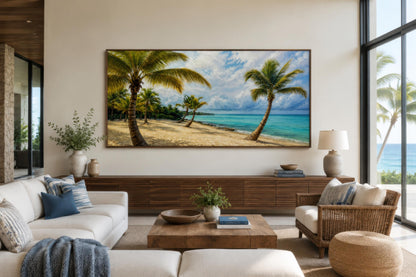 Tropical Palm Tree Wall Art - Coastal Beach Painting | Horizontal Canvas Print