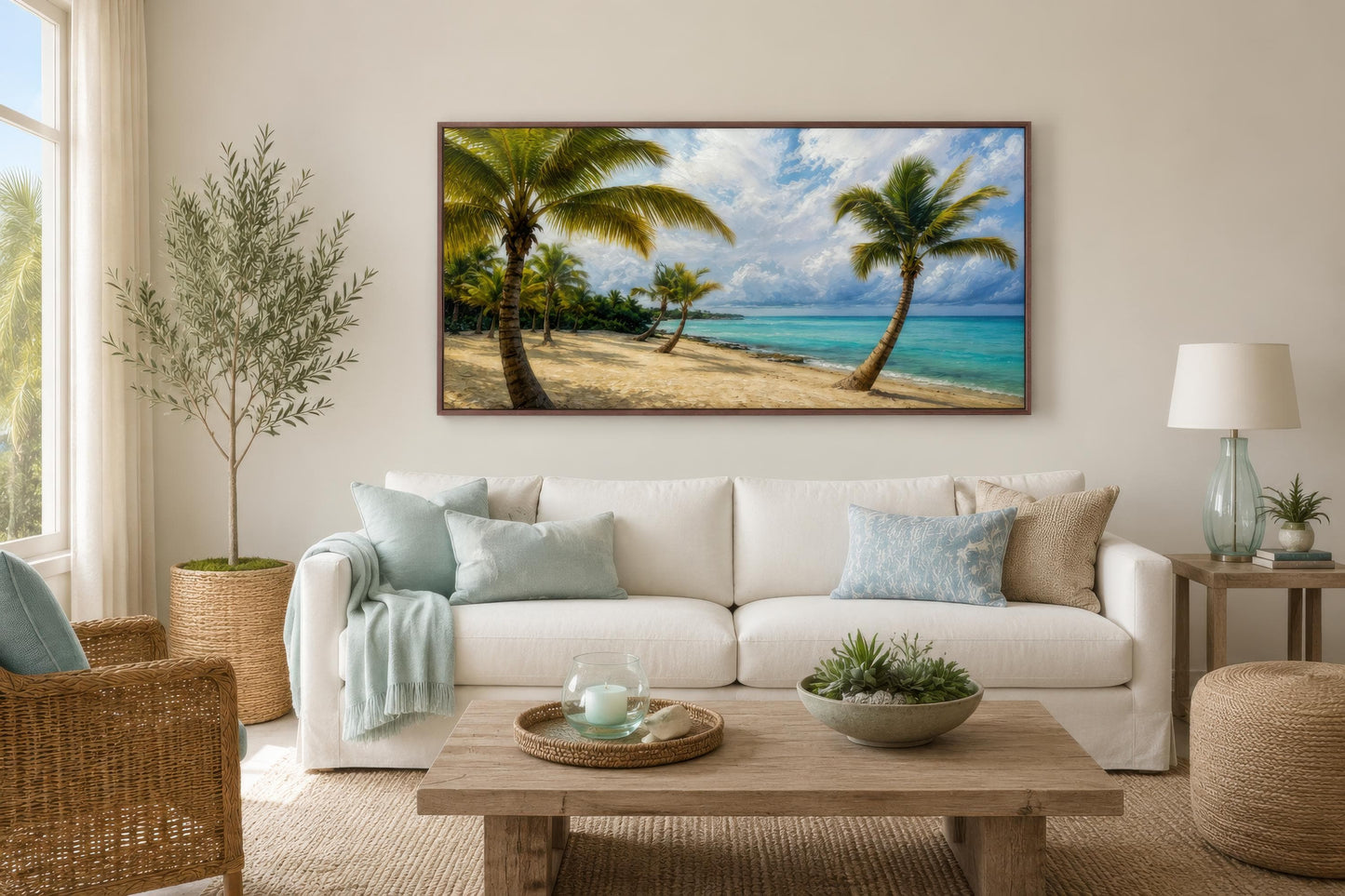 Tropical Palm Tree Wall Art - Coastal Beach Painting | Horizontal Canvas Print