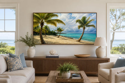 Tropical Palm Tree Wall Art - Coastal Beach Painting | Horizontal Canvas Print