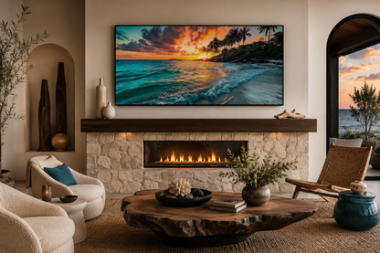 Tropical Beach Sunset Painting – Coastal Wall Art | Framed Canvas for Beach House Decor