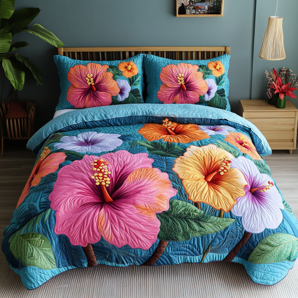 Tropical Bloom 3-Piece Quilted Bedding Set - Single (59" x 70")