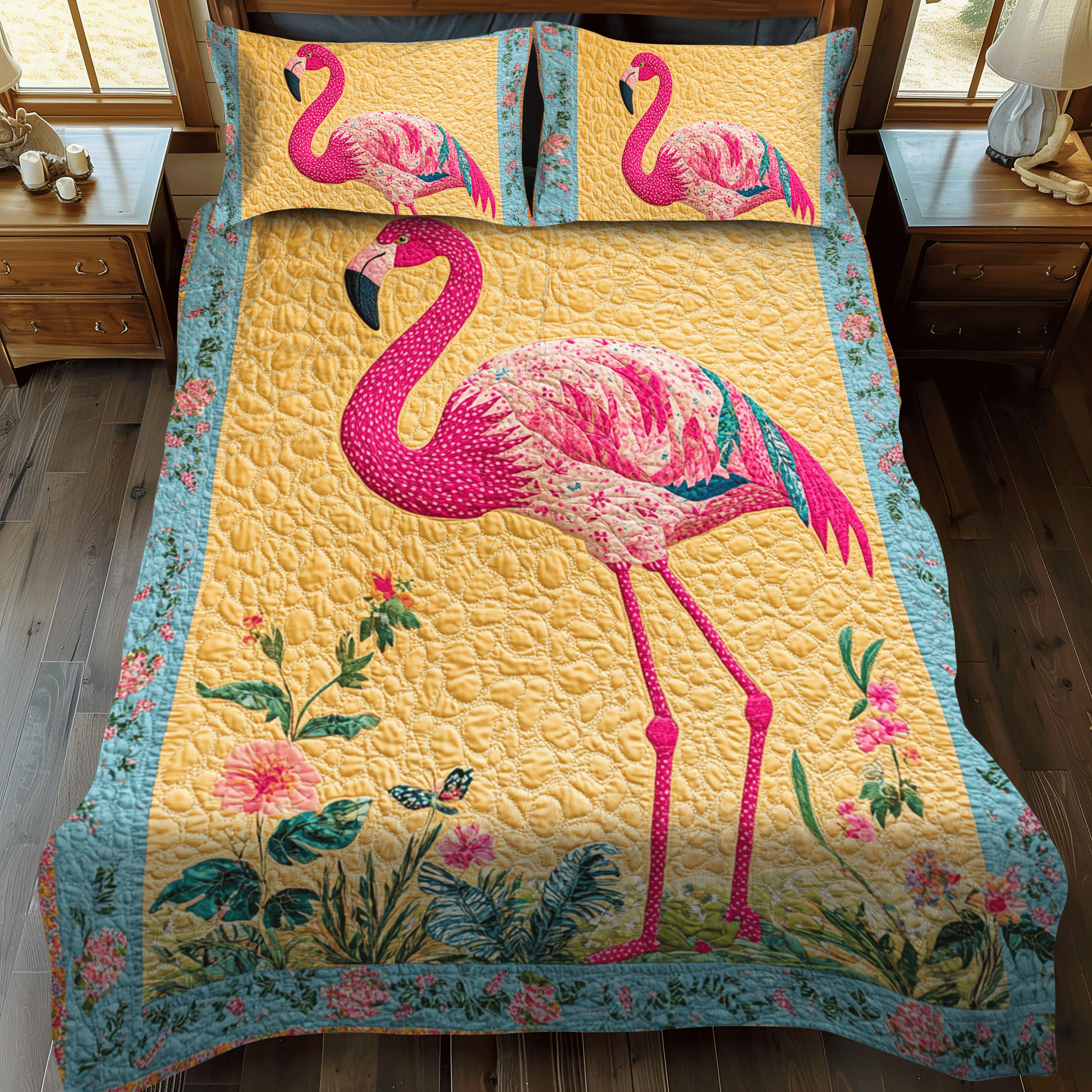 Tropical Flamingo 3-Piece Quilted Bedding Set - Single (59" x 70")