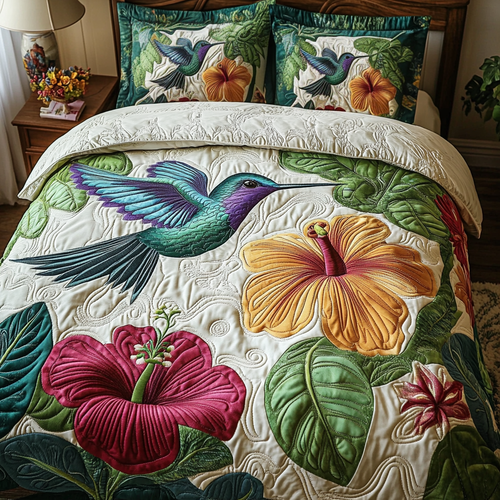 Tropical Hummingbird 3-Piece Quilted Bedding Set - Single (59" x 70")