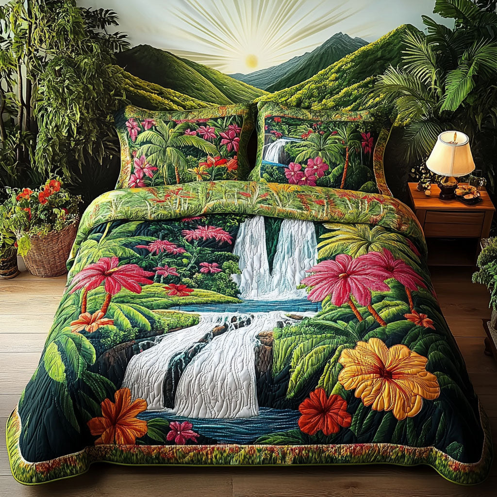 Tropical Paradise Retreat 3-Piece Quilted Bedding Set - Single (59" x 70")