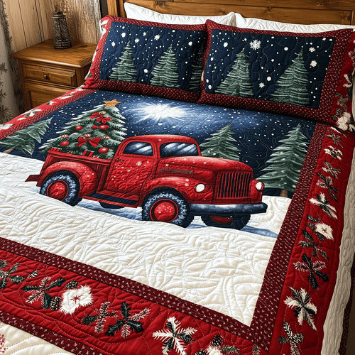 Trucking Christmas 3-Piece Quilted Bedding Set - Single (59" x 70")