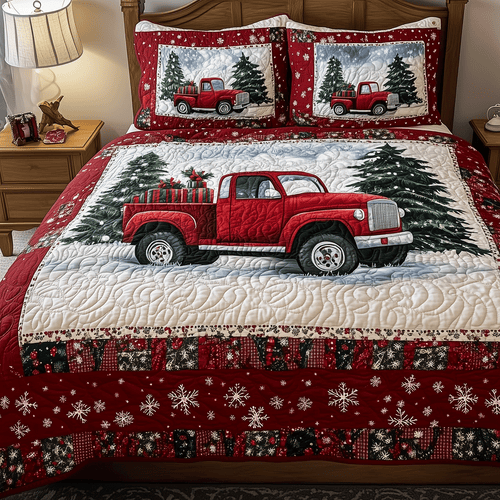 Truck of Cheer 3-Piece Quilted Bedding Set - Single (59" x 70")