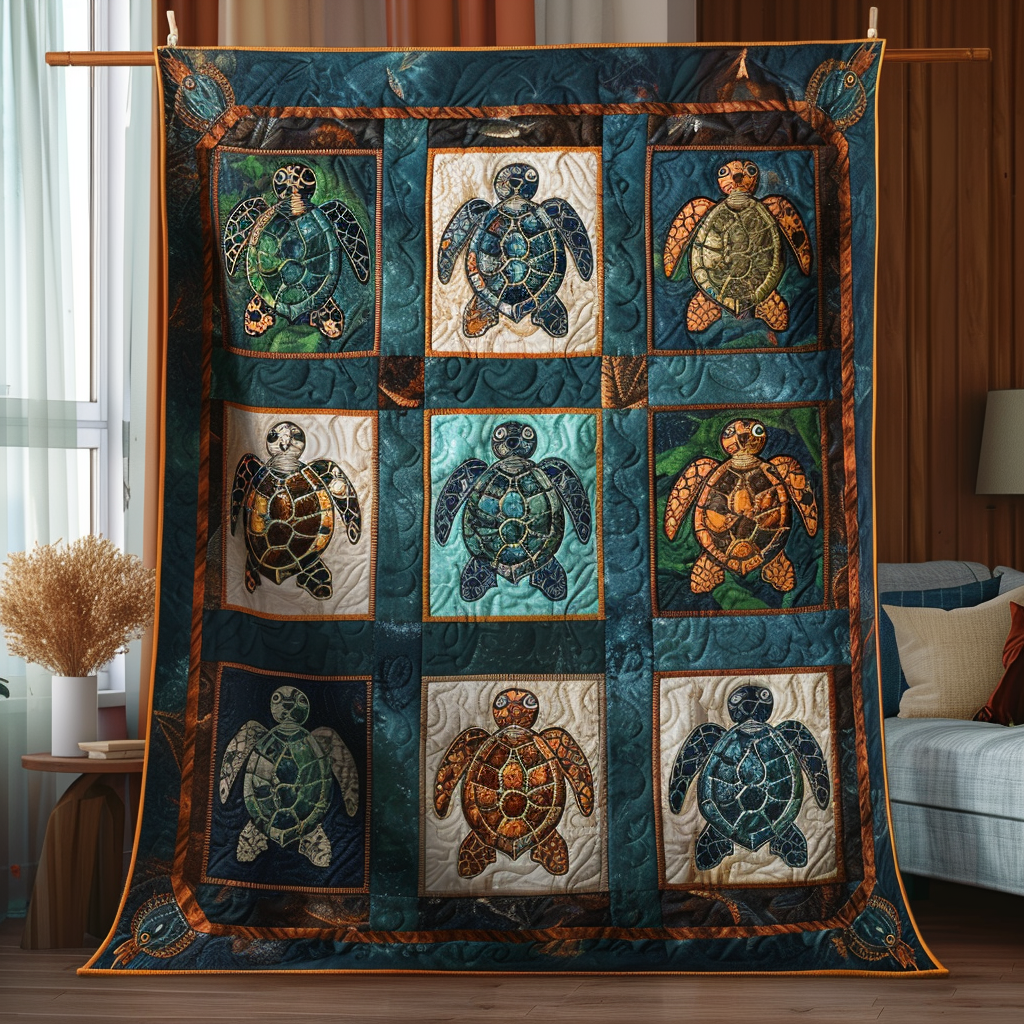 Turtle Odyssey Quilted Blanket - Throw (55" x 60")
