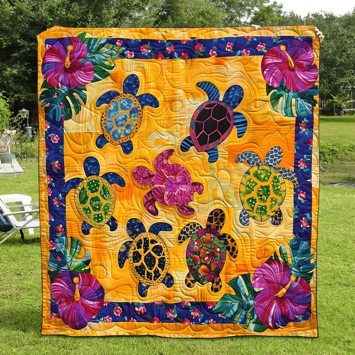 Turtle Harmony Quilted Blanket - Throw (55" x 60")