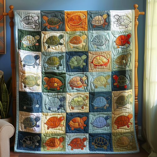 Turtle Parade Quilted Blanket - Throw (55" x 60")