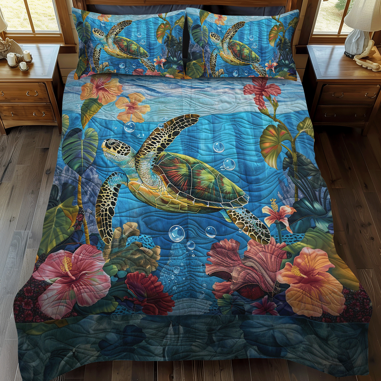 Turtle Serenity 3-Piece Quilted Bedding Set - Single (59" x 70")