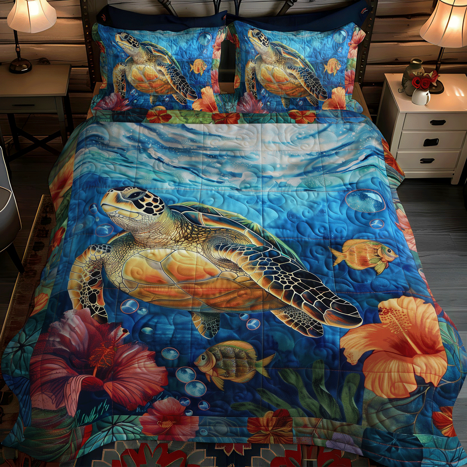 Turtle Voyage 3-Piece Quilted Bedding Set - Single (59" x 70")