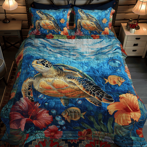 Turtle Voyage 3-Piece Quilted Bedding Set - Single (59" x 70")