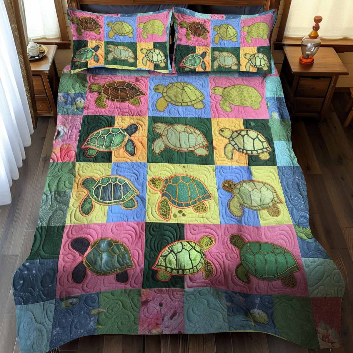 Single (59'' x 70'') /Turtle Waves 3-Piece Quilted Bedding Set