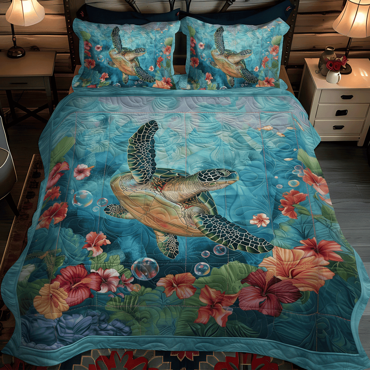 Single (59'' x 70'') /Turtle Cove 3-Piece Quilted Bedding Set