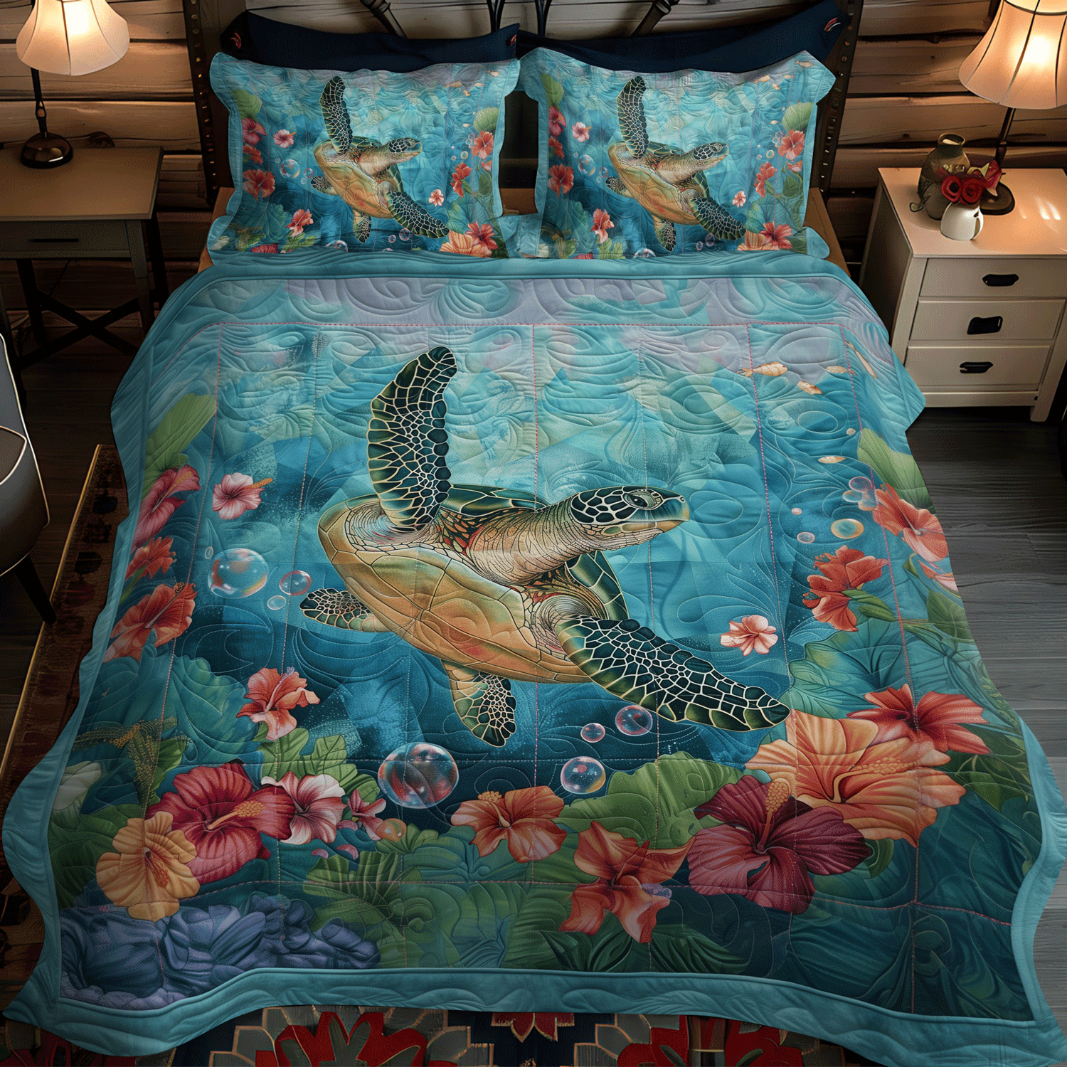 Single (59'' x 70'') /Turtle Cove 3-Piece Quilted Bedding Set