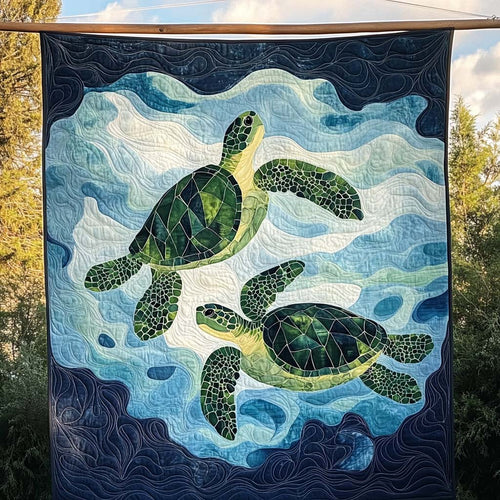 Turtle Harmony Quilted Blanket - Throw (55" x 60")