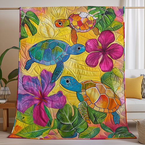 Turtle Oasis Quilted Blanket - Throw (55" x 60")