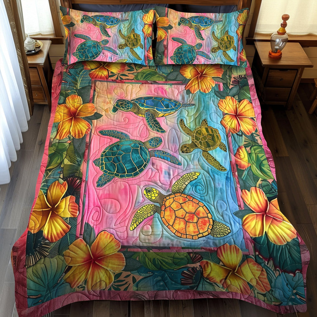 Turtle Reef Relaxation 3-Piece Quilted Bedding Set - Single (59" x 70")