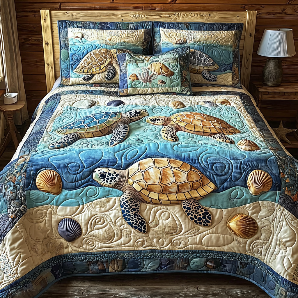 Turtle Sand 3-Piece Quilted Bedding Set - Single (59" x 70")