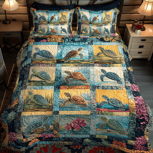 Turtle Tide 3-Piece Quilted Bedding Set - Single (59" x 70")