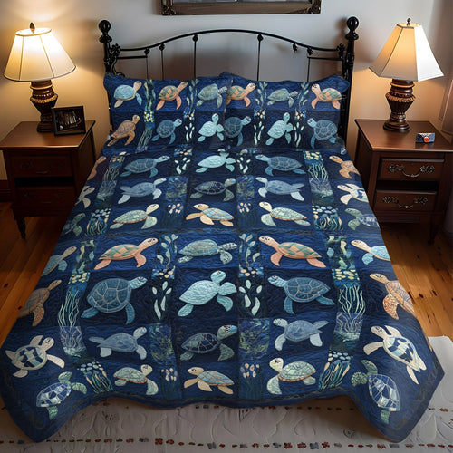 Turtle Waves Peace 3-Piece Quilted Bedding Set - Single (59" x 70")