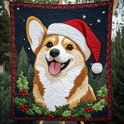 Twas the Night with Corgis Quilted Blanket - Throw (55" x 60")