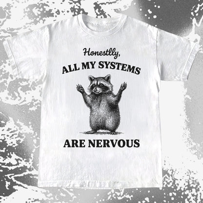 Nervous Systems Raccoon, funny meme tee gift (view 2)