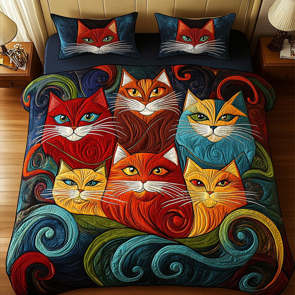 Velvet Whiskers 3-Piece Quilted Bedding Set - Single (59" x 70")