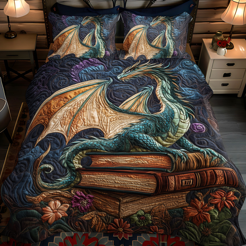 Verdant Dragonheart 3-Piece Quilted Bedding Set - Single (59" x 70")