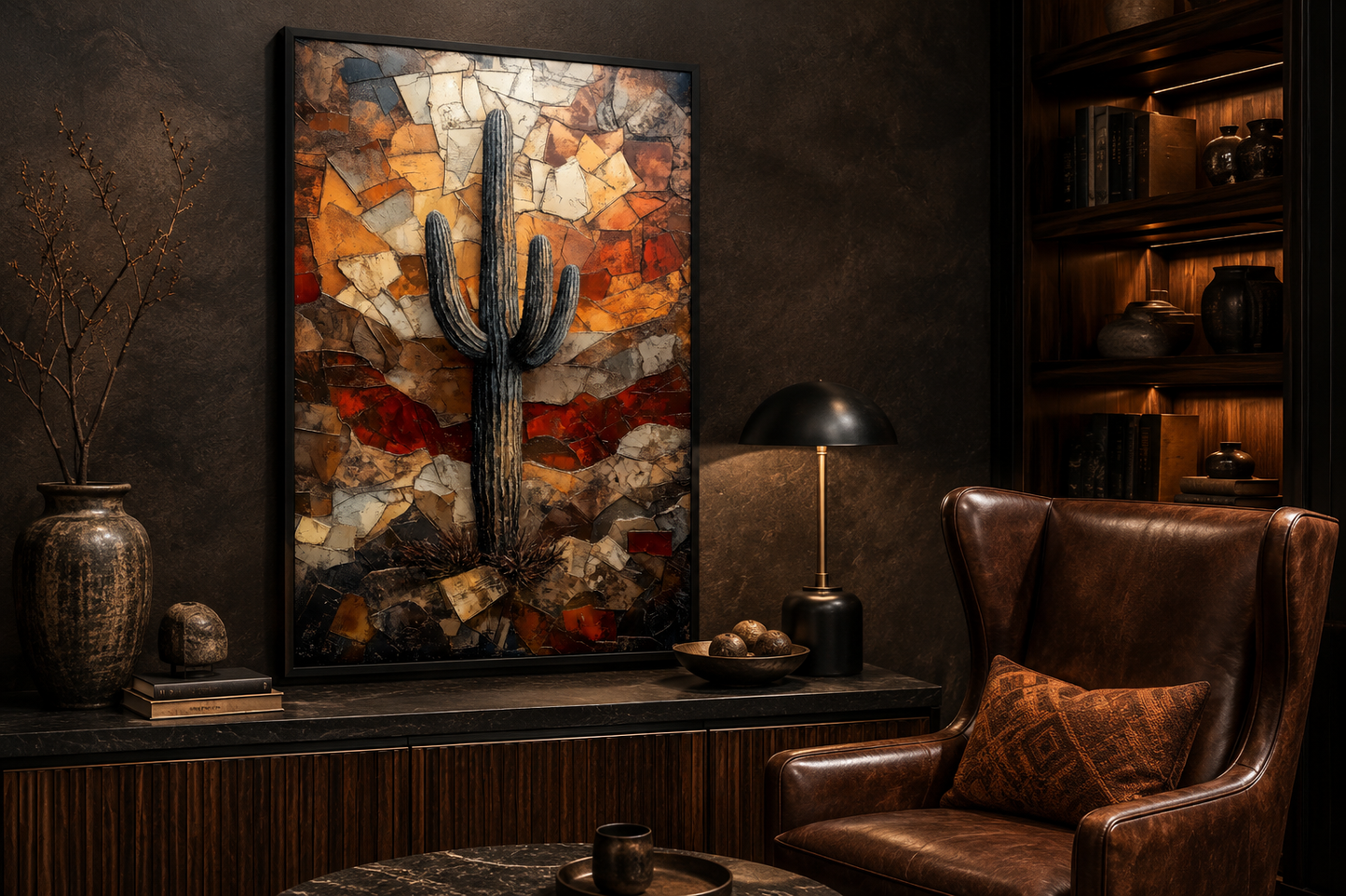 Saguaro Cactus Wall Art – Rustic Desert Landscape Canvas Print - Neutral Earthy Decor