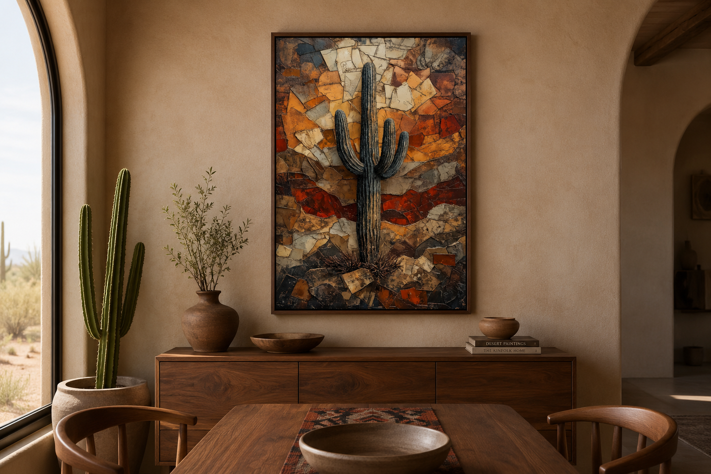 Saguaro Cactus Wall Art – Rustic Desert Landscape Canvas Print - Neutral Earthy Decor
